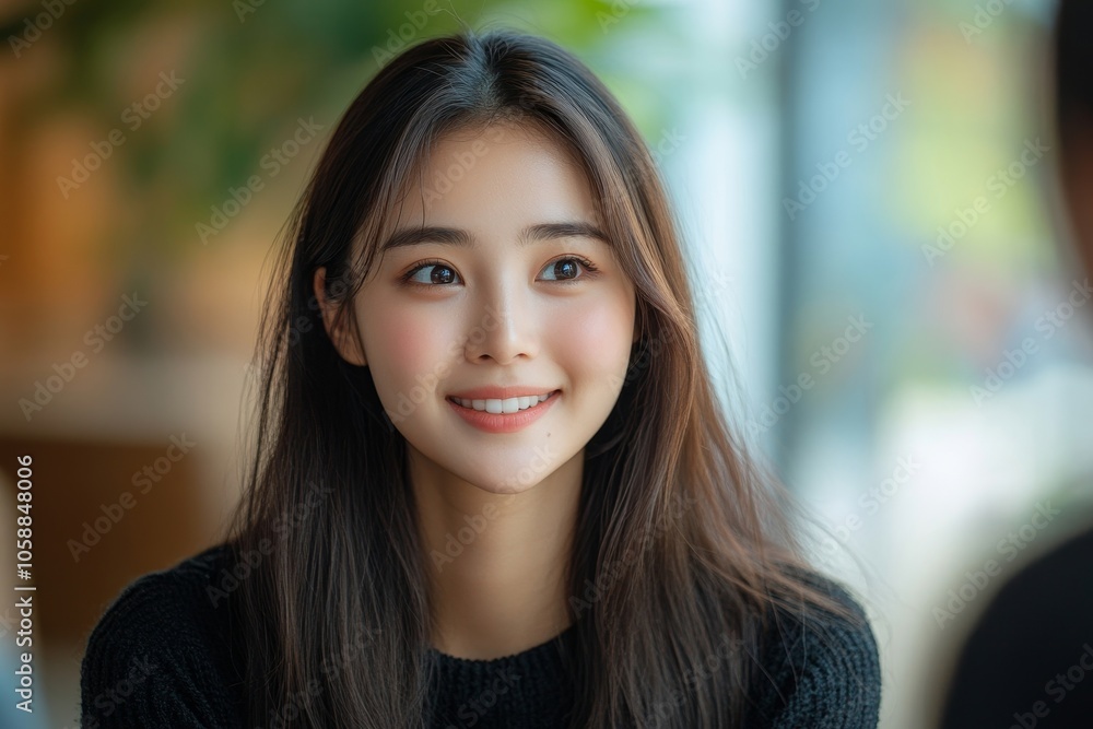 Happy young Asian woman talking with the psychologist during depressed mental health therapy at the clinic, Generative AI Happy young Asian woman talking with the psychologist during depressed mental health therapy at the clinic, Generative AI