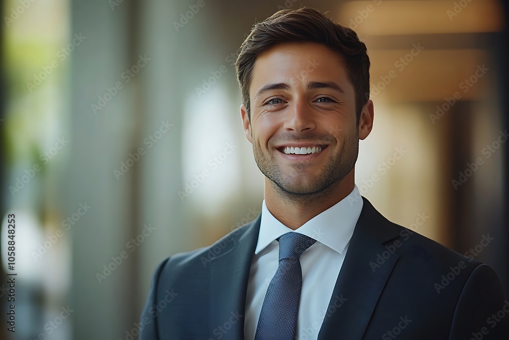 Smiling Confident Businessman in Suit, Driven to Success Smiling Confident Businessman in Suit, Driven to Success