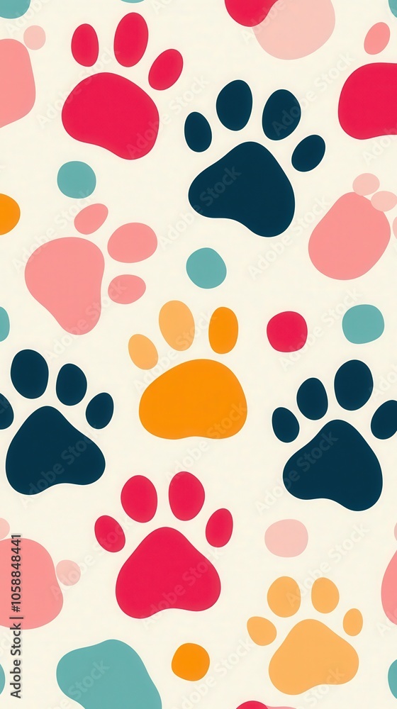 Colorful Paw Print Pattern Background Pet Animal Cute Design Element Colorful Paw Print Pattern Background Pet Animal Cute Design Element