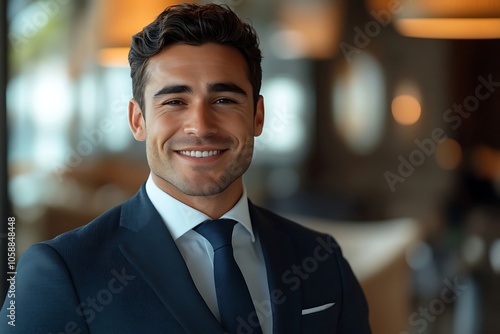 Smiling Confident Businessman in White Shirt and Suit