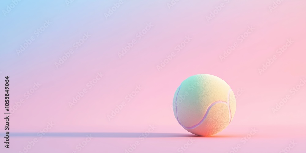 A tennis ball is sitting on a pink background. The ball is white and has a striped pattern A tennis ball is sitting on a pink background. The ball is white and has a striped pattern