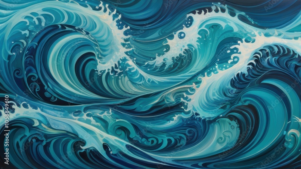 A mesmerizing abstract painting of ocean waves, showcasing vibrant blues and dynamic movement, perfect for evoking a tranquil seaside atmosphere in any space A mesmerizing abstract painting of ocean waves, showcasing vibrant blues and dynamic movement, perfect for evoking a tranquil seaside atmosphere in any space