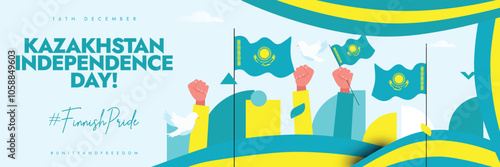 Kazakhstan independence day, 16th December celebration cover banner. Kazakhstan independence day cover banner with its flags, modern abstract art elements in flag colours. The day recalls its freedom