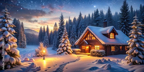 Cozy Christmas Cabin Retreat in a Peaceful Winter Wonderland with Soft Snowfall and Twinkling Festive Lights