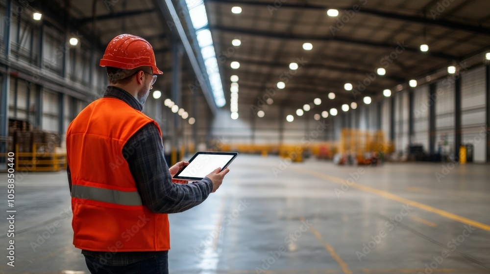Warehouse Worker Using Tablet in a Large Industrial Space Warehouse Worker Using Tablet in a Large Industrial Space