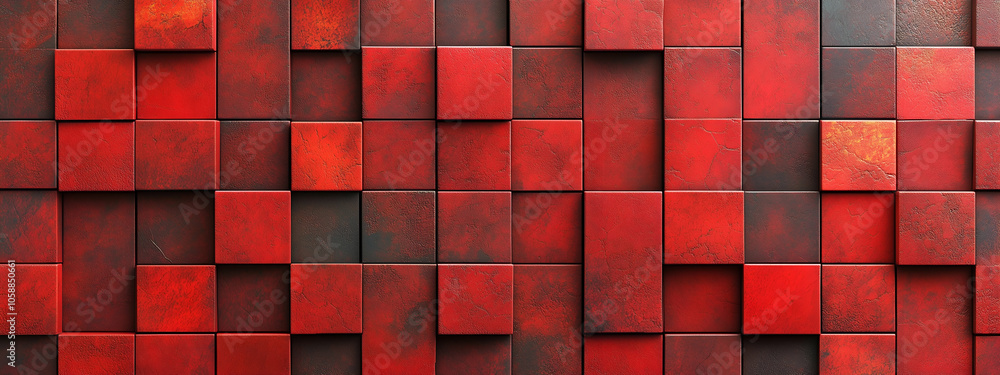 Abstract geometric lava red 3d texture wall with squares and square cubes background banner illustration, textured wallpaper Abstract geometric lava red 3d texture wall with squares and square cubes background banner illustration, textured wallpaper