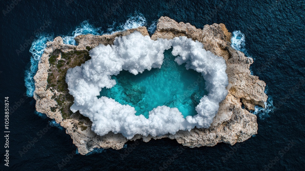 Fototapeta premium Aerial View of Ocean Lagoon with Clouds Nature Landscape Seascape