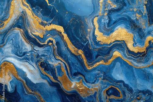 Blue and Gold Marble Close Up