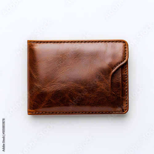 Top view Leather wallet, isolated on white background