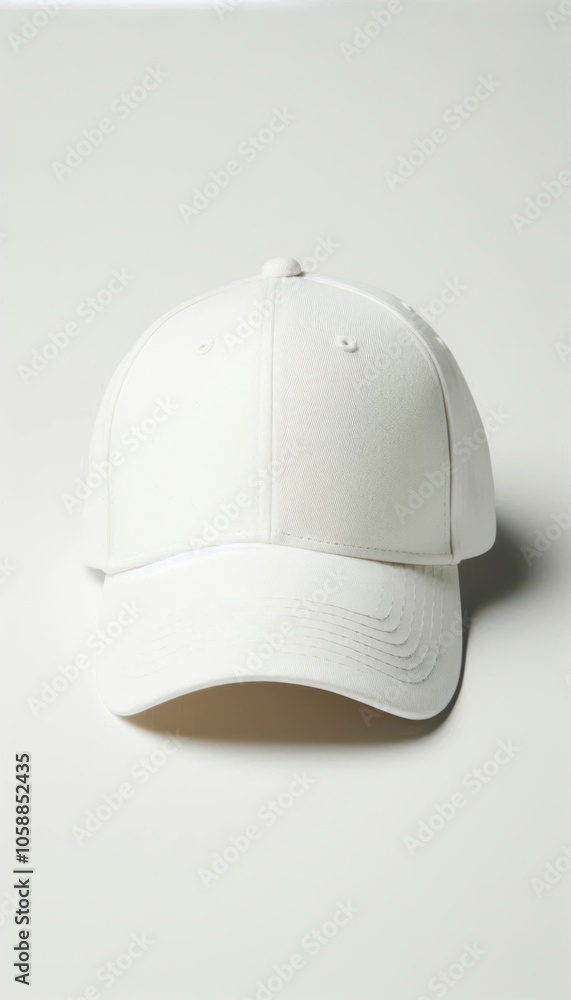 Plain white baseball cap hat front view lying on white background Plain white baseball cap hat front view lying on white background