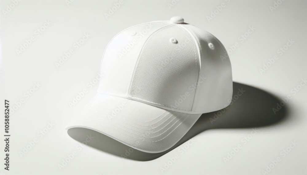 Obraz premium Plain white baseball cap hat front view lying on white background