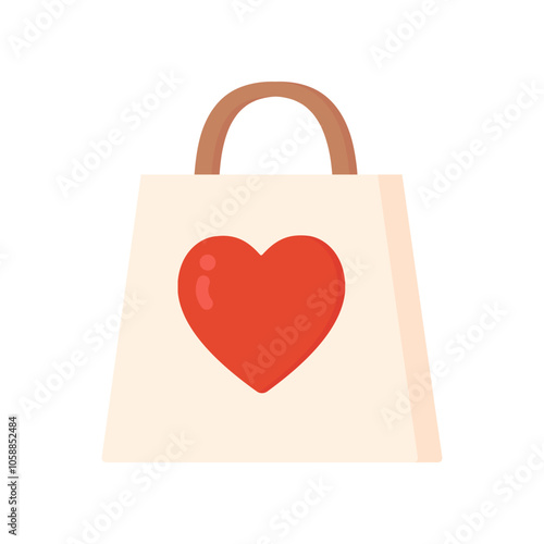 Shopping bag with heart icon. Business, sale, gift, retail concepts. Flat vector design isolated illustration.
