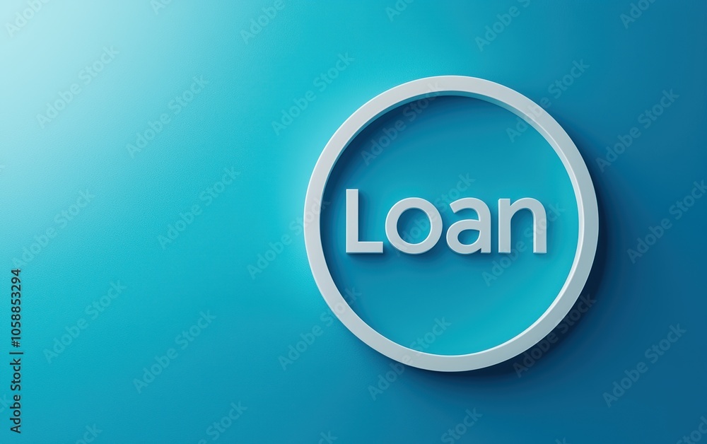 Loan concept showcasing a modern design with circular text against a vibrant blue background. Loan concept showcasing a modern design with circular text against a vibrant blue background.