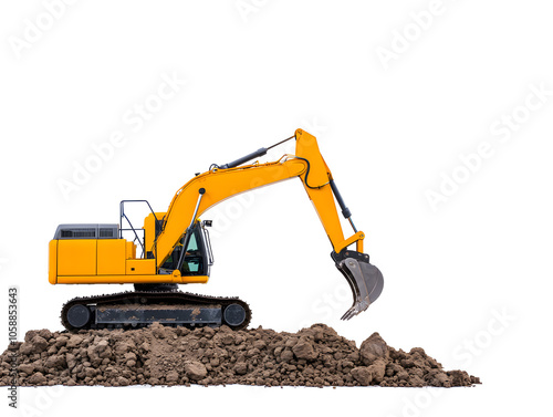 Yellow Excavator digger, isolated on white background 