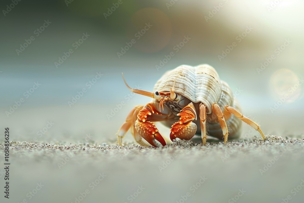 A charming hermit crab moves