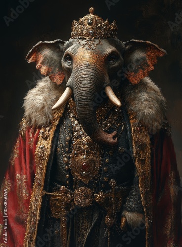 Regal Elephant in Ornate Royal Attire
 photo