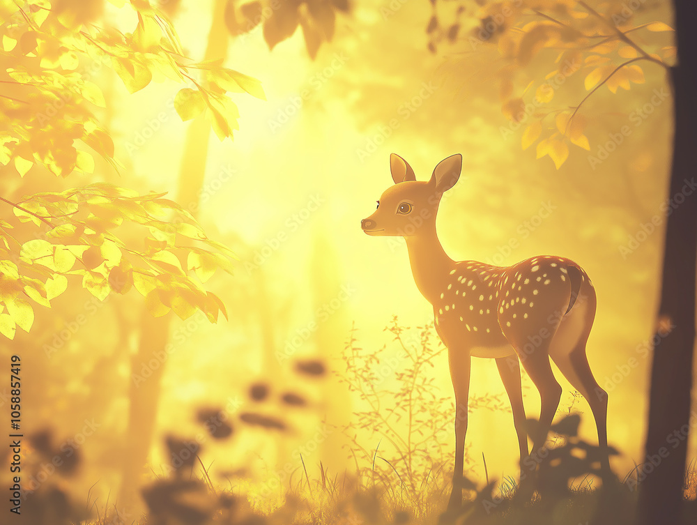 A deer standing gracefully in a sunlit forest clearing, surrounded by warm, golden light and autumn foliage. It captures the tranquility of wildlife in nature. A deer standing gracefully in a sunlit forest clearing, surrounded by warm, golden light and autumn foliage. It captures the tranquility of wildlife in nature.