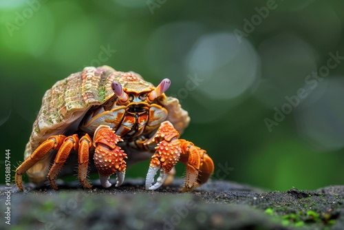 Closeup of Coenobita Brevimanus hermit crab crawling in Bandung Indonesia photo