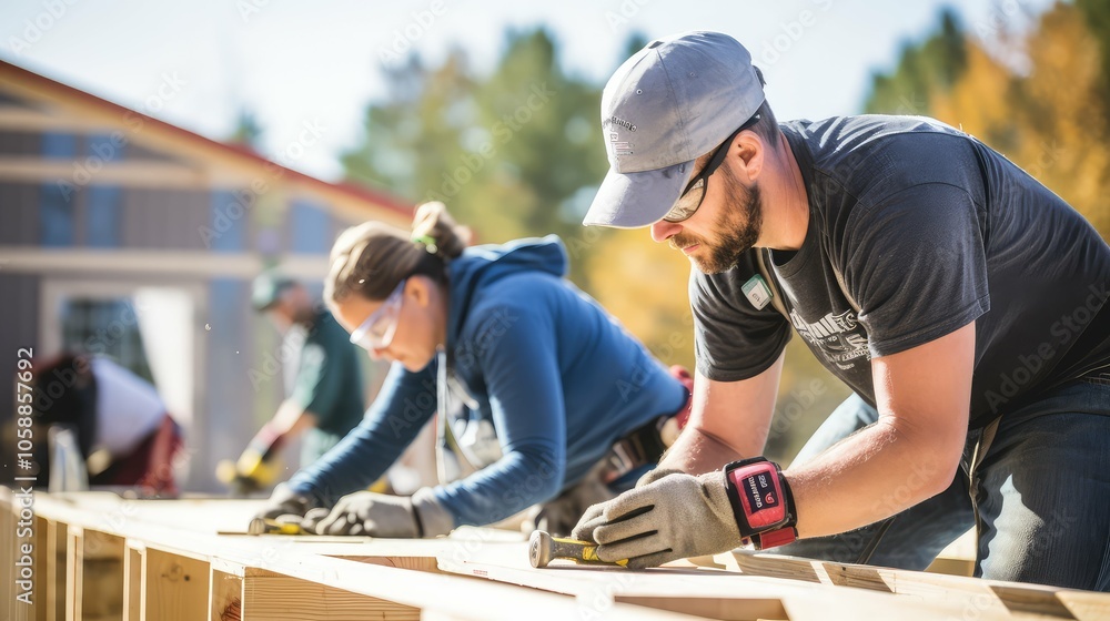 measuring volunteers building house measuring volunteers building house