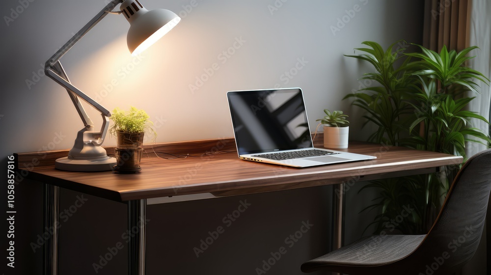 modern desk with laptop modern desk with laptop