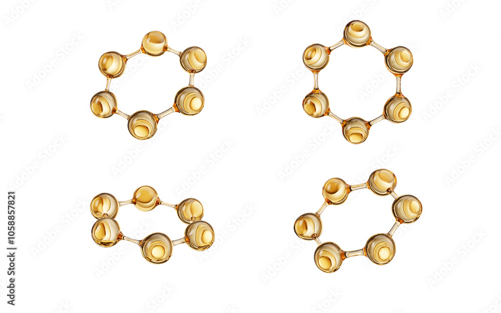 Golden molecules with biological and chemical concept, 3d rendering. Golden molecules with biological and chemical concept, 3d rendering.