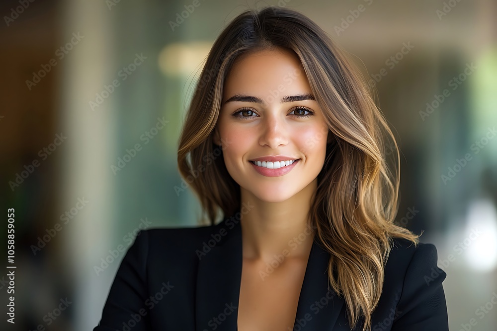 Smiling Woman with Brown Eyes and Clear Skin - Trustworthy and Friendly Portrait Smiling Woman with Brown Eyes and Clear Skin - Trustworthy and Friendly Portrait