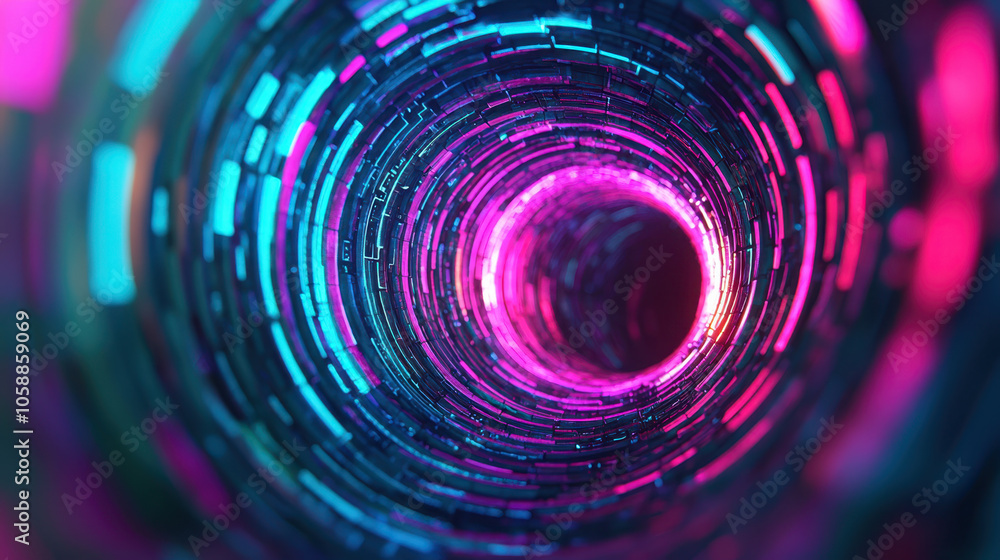 Obraz premium vibrant abstract tunnel with glowing neon colors and patterns