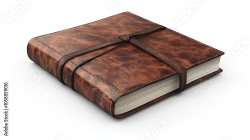 A worn leather-bound journal with a leather strap closure, perfect for preserving memories or secret thoughts.