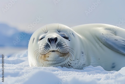 Harp seals are around 5 feet long weighing 260 300 pounds with a sturdy body small head narrow snout and 8 pairs of teeth in both jaws photo