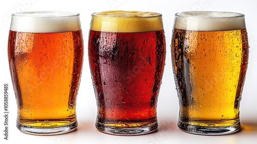 Wallpaper Mural Three beer glasses arranged on white background, displaying vibrant orange and yellow colors Torontodigital.ca