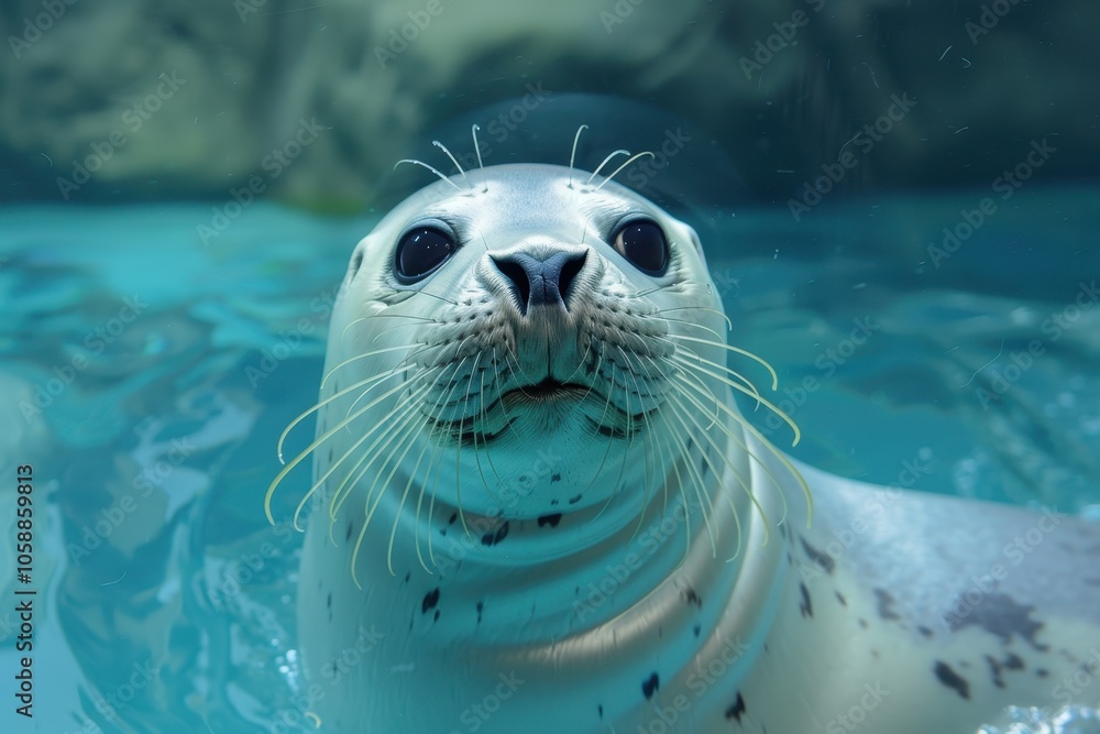 Fototapeta premium Harp seals are roughly 5 feet in length weighing around 260 300 pounds with a sturdy body small flat head and eight pairs of teeth in each jaw