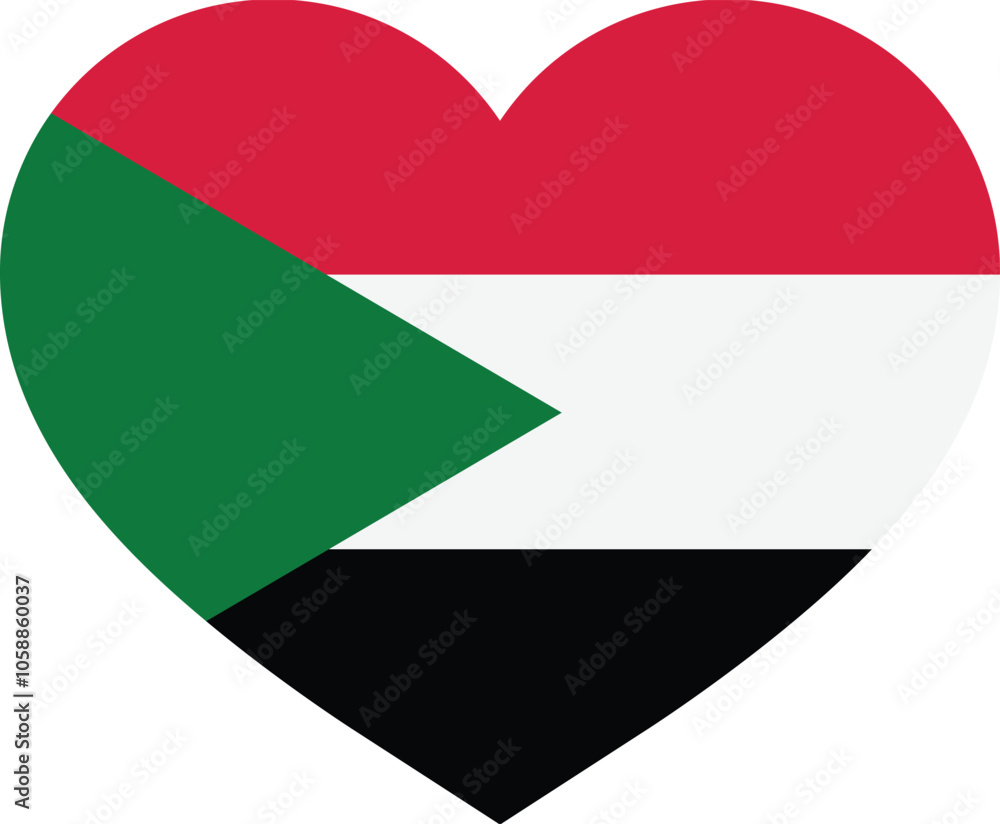 Sudan flag heart . Sudan love symbol . Sudanese flag in heart shape . Vector illustration Sudan flag heart . Sudan love symbol . Sudanese flag in heart shape . Vector illustration