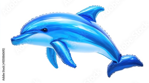 Vibrant dolphin inflatable with bold colors on a clean, isolated white background, perfect for creative designs and layouts. Dolphin inflatable adds a playful touch to any project. photo