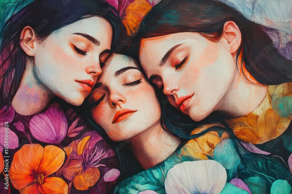 Artistic depictions of women supporting each other's growth. Artistic depictions of women supporting each other's growth.