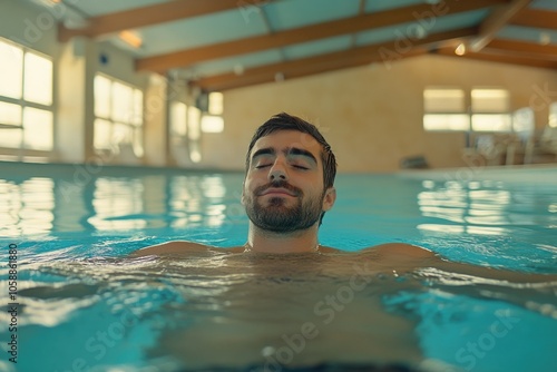 Man swimming pool blindfolded