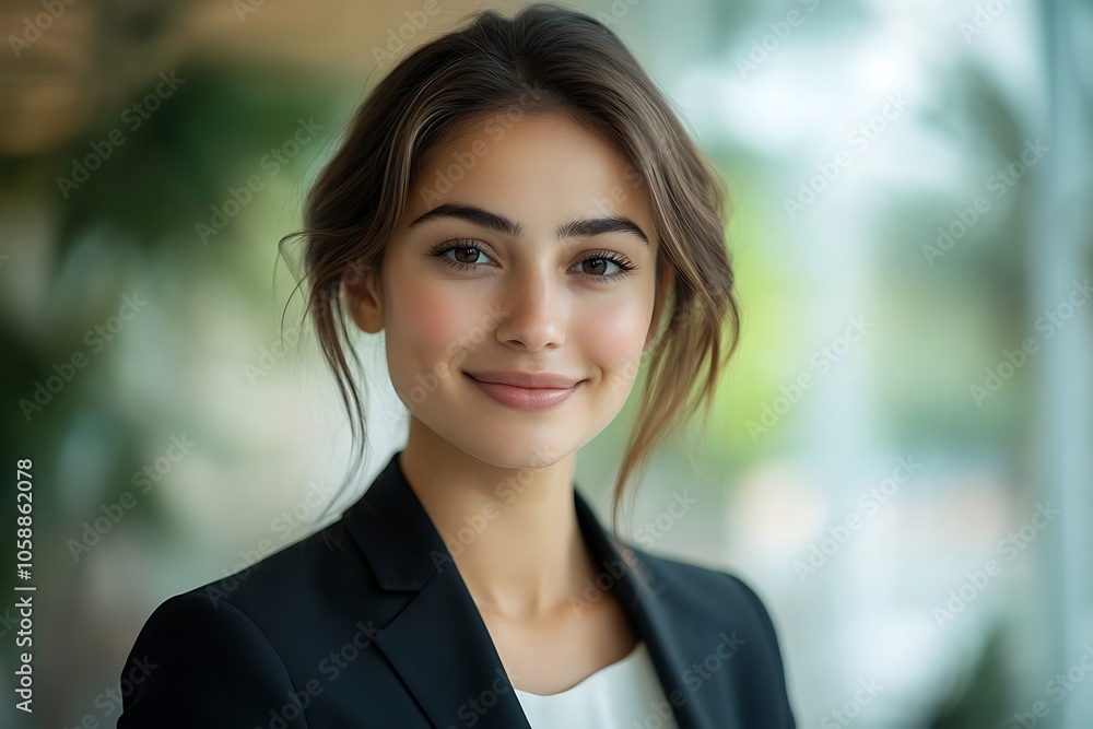 Stylish Woman in Blazer Smiling with Success in Mind Stylish Woman in Blazer Smiling with Success in Mind