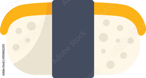 Simple vector illustration of tamago sushi, a popular japanese dish, featuring a slice of sweet egg omelette on vinegared rice wrapped in nori seaweed