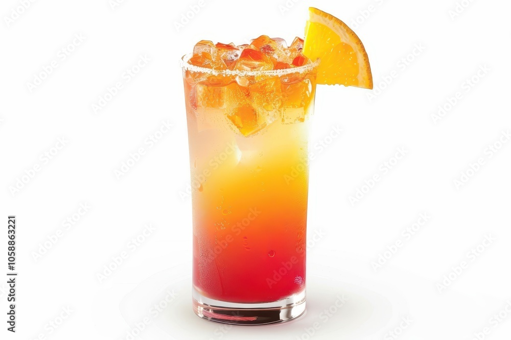 Tequila sunrise drink with ice on white background Tequila sunrise drink with ice on white background