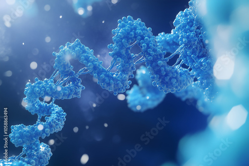 Fototapeta Naklejka Na Ścianę i Meble -  Abstract blue molecular structure with cells and biological chain