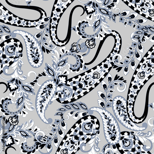 Gorgeous paisley seamless vector pattern with fantastic flowers and leaves. Bohemian textile print inspired by batik. Vintage style