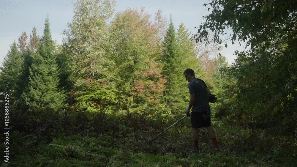 Landscaper using string trimmer on hillside (4k 30p) Landscaper using string trimmer on hillside (4k 30p)