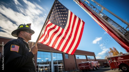 dedication fire fighter flag photo