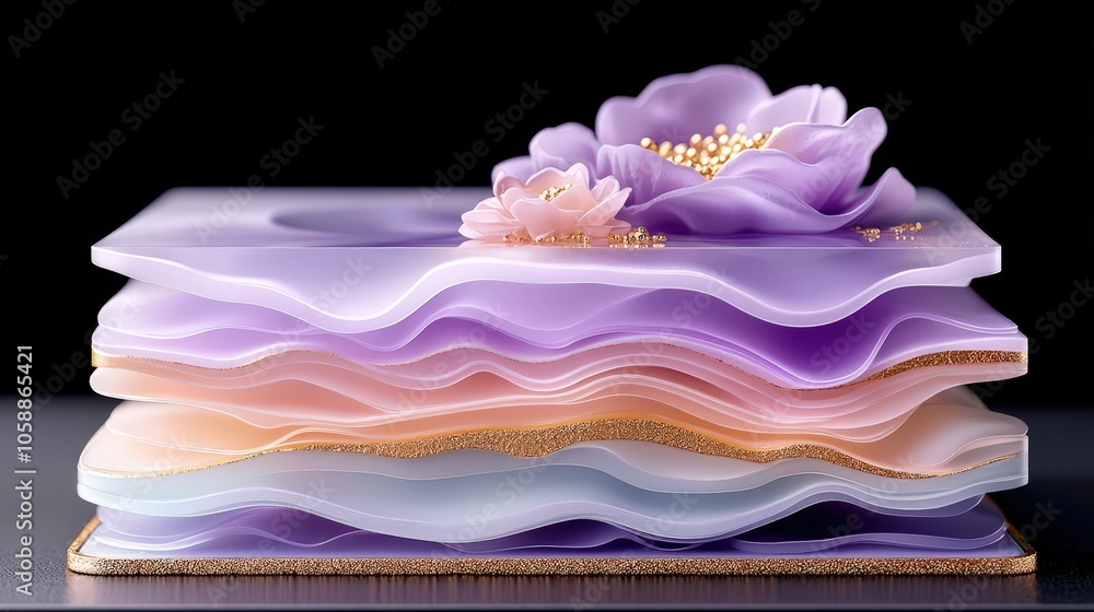 Abstract Purple and Gold Layered Background with Flowers Abstract Purple and Gold Layered Background with Flowers