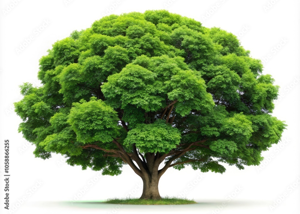 Large Green Tree with Thick Trunk Isolated on White Background - Nature's Beauty in Architectural Photography Large Green Tree with Thick Trunk Isolated on White Background - Nature's Beauty in Architectural Photography