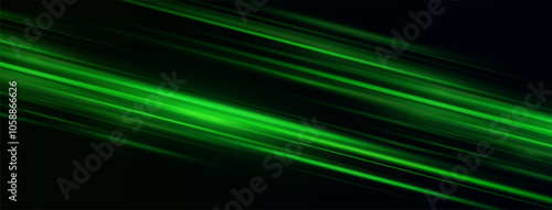 Green laser beams isolated on black background. Abstract light effect. Green lens flash. Horizontal rays glowing in the dark. Speed ​​vector illustration, road.