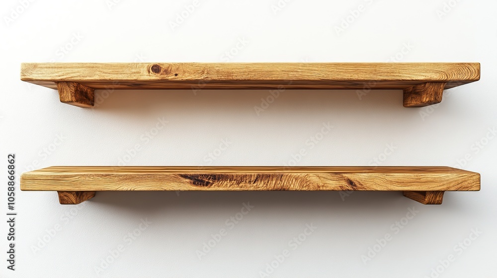 Rustic Wooden Shelves on a White Wall Rustic Wooden Shelves on a White Wall