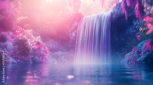 A Surreal Interpretation of Catharsis Captured Through a Serene Waterfall and Tranquil Pond