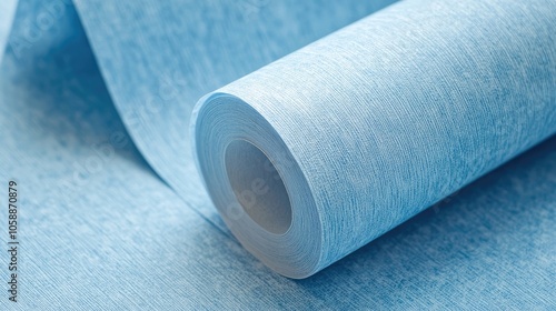 Rolling blue wallpaper texture creates a soothing atmosphere with gentle light shades. The wallpaper texture adds depth and elegance, perfect for various design applications with ample copy space.