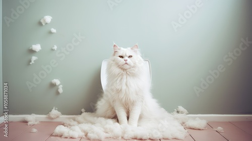 fluffy cat in litter box photo