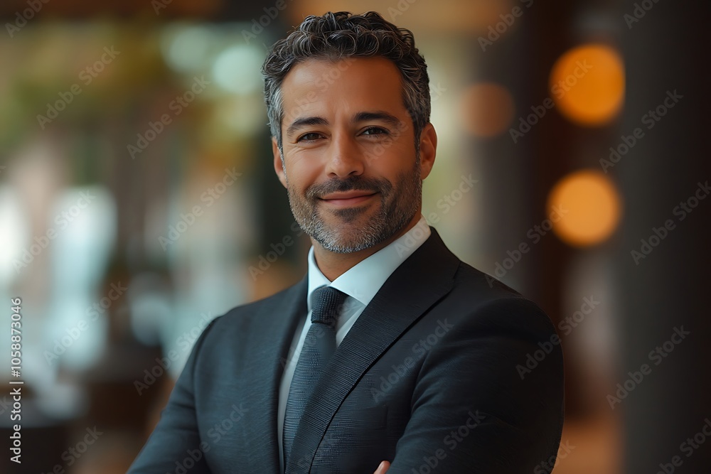 Successful Businessman Portrait - Smiling, Gray Beard, Office Background Successful Businessman Portrait - Smiling, Gray Beard, Office Background